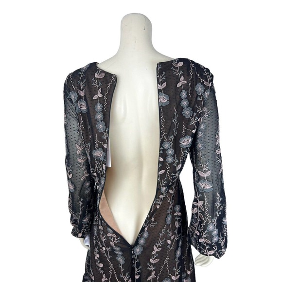 NEW Dress the Population Floral Embroidered Dress S Mesh Sabrina Black Cocktail - Picture 4 of 12